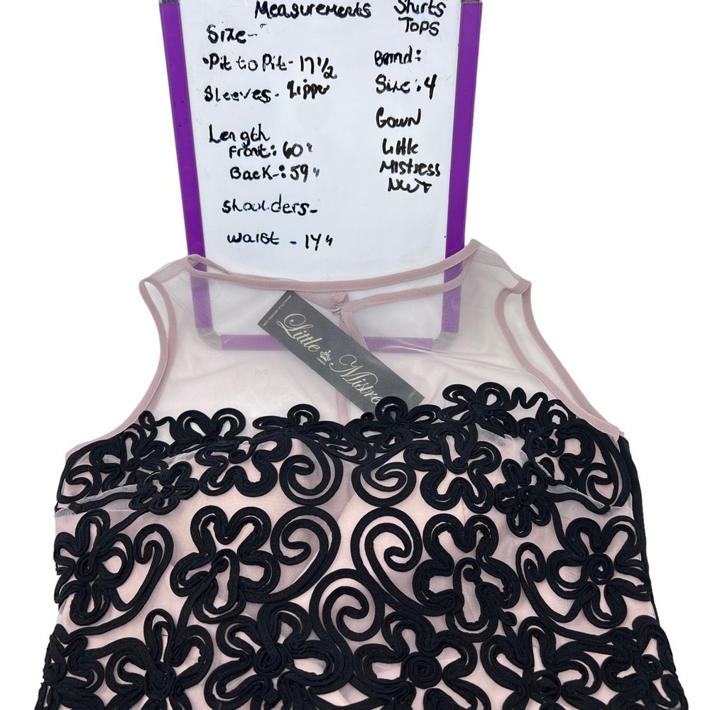 Little Mistress Black Sleeveless Embroidered Illusion Formal Gown Dress Sz 4 NWT - Picture 10 of 16